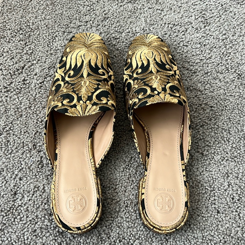 Tory Burch Gold and Black Flats